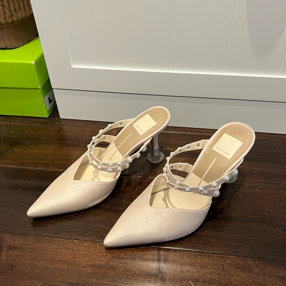 Dolce Vita Cream Heels with Pearl Details